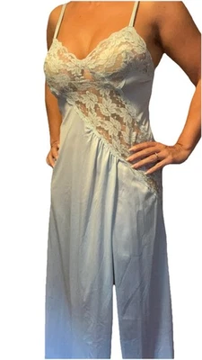Sweetheart Light Blue Sz S Feminine Vintage Long Nightgown Val Mode Made In USA - Image 1 of 4