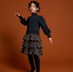 The Middle Daughter Printed Dress Winter Botanical Tiered Ruffle Navy Sz 11-12 - Picture 1 of 9