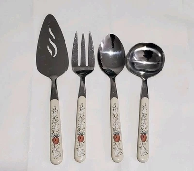 Vintage 4 Piece Cottagecore Utensil Serving Set Ducks & Apple Handle Japan 1960' - Image 1 of 4