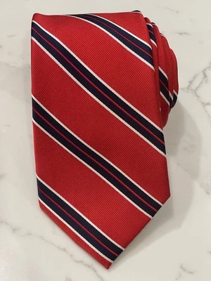 Corbata de seda Repp a rayas Eagle Shirtmakers 60 x 3,5 roja azul marino blanca nueva con etiquetas Foto 1 de 4
