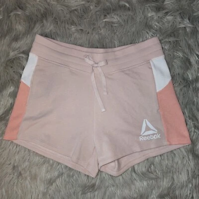 NEW Reebok Relaxed Pink White Hi Rise Sweat Shorts Women's Size Large - Image 1 of 4