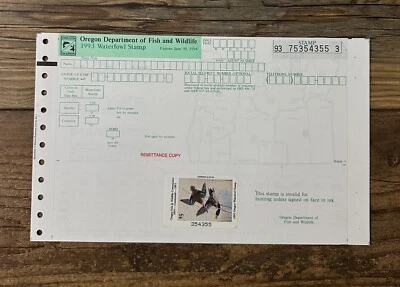 1993 OREGON - State Duck Stamp - MNH **HUNTER TYPE w/ Harvest Survey - Image 1 of 3