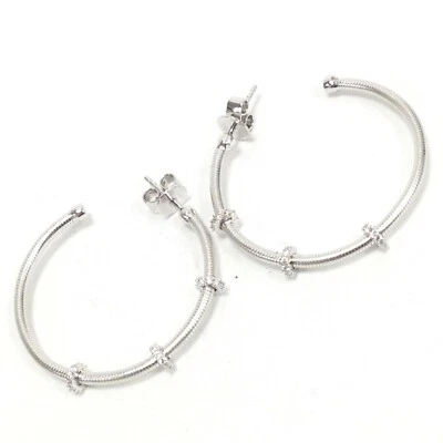 Pendientes de aro con poste de piedra circonita cúbica de plata esterlina 925 chapados en rodio joyería de 1-1/4"  Foto 1 de 4