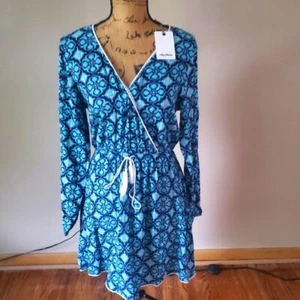Rhythm Womens Blue Paisley Boho Tassel Tie Long Sleeve Dress NWT Size M Medium - Picture 1 of 10
