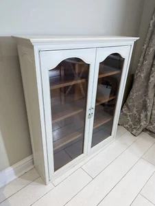 Vintage Teak Painted Glazed Bookcase Free Standing Library Office Glass Doors - Picture 1 of 17