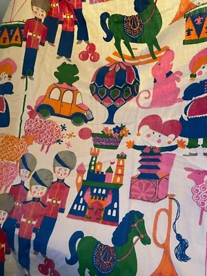 Vintage nursery rhyme colorido panel de cortina castillo, tela de payaso 45"x 38L juguetes Foto 1 de 4