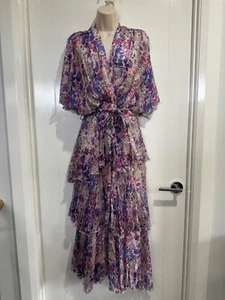 La Strada Short Sleeve Floral Print Silk Dress with Tie Belt Size XL BNWOT - Picture 1 of 11