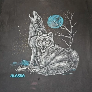 Faded Wolves Howling Vintage T Shirt Single Stitch 90s Thrashed Alaska Moon - Picture 1 of 7
