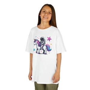 Girls Astronaut Unicorn Kids Tee, Fun Graphic T-Shirt, Birthday Gift, Pony - Picture 1 of 5