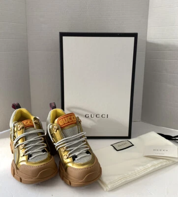 Gucci Flashtrek Malla Cuero Dorado Para Mujer Talla 6 EE. UU. / 36G (552532) NUEVO SIN CAJA Foto 1 de 4