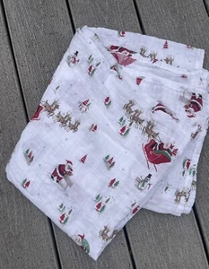 Pottery Barn Kids Santa Holiday Muslin Organic Cotton Swaddle Blanket 47" X 47" - Picture 1 of 3
