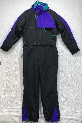 Traje de esquí para nieve de cuerpo completo manga radial negro/púrpura Columbia años 90 para hombre talla L Foto 1 de 4