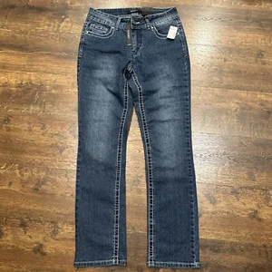 ROZ & ALI WOMEN'S JEANS BLUE SIZE 8 AVERAGE DENIM CASUAL PANTS STRETCH STRAIGHT - Picture 1 of 8