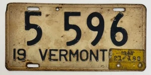 Vermont 1943 License Plate # 5 596 - Picture 1 of 1