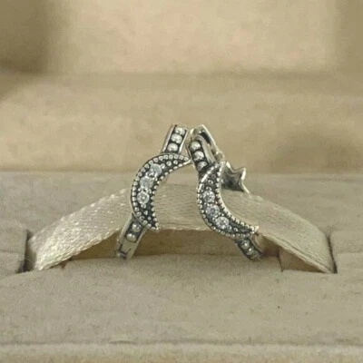 Nuevos Pendientes Pandora Genuinos Plata Media Luna y Estrella Aro Circonita cúbica 299152C01 Foto 1 de 4