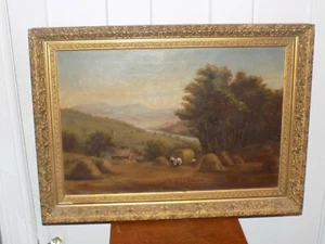 Vintage Painting on Canvas Signed MS 1892 In Gesso Frame - Picture 1 of 6