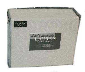 Ralph Lauren Rosedale Light Grey Paisley 4P Queen Sheet Set New Cotton Gray