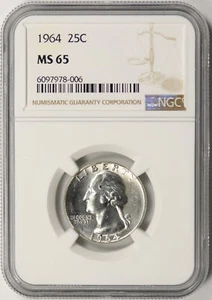 1964 25c Washington Quarter NGC MS65 - Picture 1 of 4