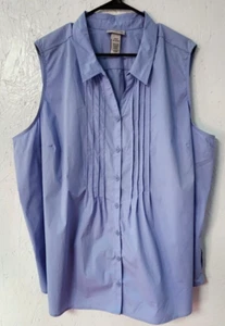 Catherines Blouse Womens 3XWP Blue Tuxedo Front Sleeveless Top Cotton Blend - Picture 1 of 6