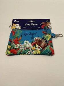 New Parrs Coin Purse Wallet New Zealand NZ Kiwi Colorful Floral Zipper - Picture 1 of 4
