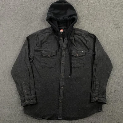 Jaqueta Camisa Masculina Quiksilver Grande Cinza Com Capuz Flanela Botão Para Cima Casual - Imagem 1 de 4