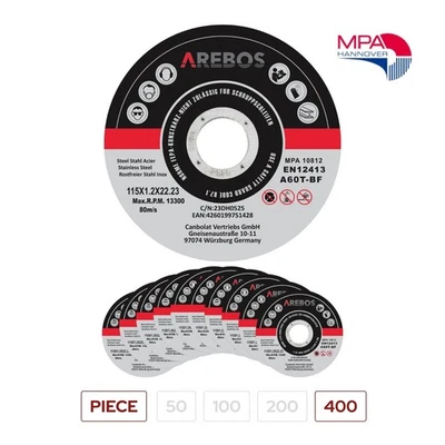 AREBOS Dischi Taglio 115mm Acciaio Metallo Inox 1.2mm EN12413 Qualita Pro 400 pz