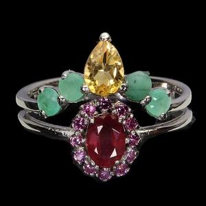Black Friday Sterling Silver Ring Oval Ruby 6x4mm Citrine Emerald Gem Size 7 - Picture 1 of 13
