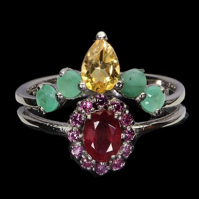 Black Friday Sterling Silver Ring Oval Ruby 6x4mm Citrine Emerald Gem Size 7 - Image 1 of 4