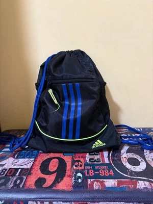Adidas Drawstring Gym Bag – Black with Blue Stripes & Neon Accents – Lightweight - Image 1 of 4