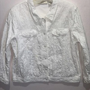 Appleseed's 100% Cotton White Flower Eyelet Top Jacket Sz Large - Picture 1 of 13