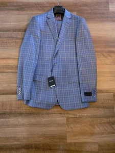 NWT Tiglio Luxe Suit Men's 42L Two Button Blue Windowpane Stripes - Picture 1 of 11