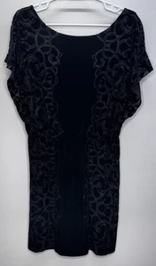 White House Black Market Black Velvet Dress Floral Embroidery  Whimsigoth S - Picture 1 of 6