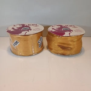 Lion Ribbon Company 2 Spools Gold Metallic Wired 2.5" 50 yds Polyester Blend - Picture 1 of 5