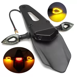 UNIVERSALE PORTATARGA MOTO ENDURO FANALE STOP POSTERIORE LED MOTARD CROSS NERO - Picture 1 of 8