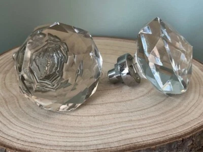 Solid cut glass door handles for interior door with silver collar  - Image 1 of 4