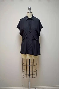 Camicia blusa top manica cappuccio seta nera TYLHO buco della serratura davanti taglia ~XS~ - Foto 1 di 4
