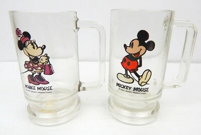 1S Walt Disney World Mickey & Minnie Mouse Vaso Cerveza Bebida Par Años 70 Foto 1 de 4
