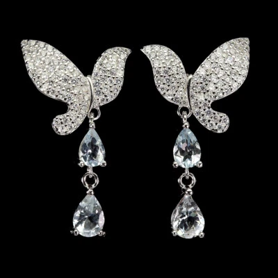 Pendientes de plata de ley 925 pera aguamarina piedras preciosas naturales joyería Foto 1 de 4