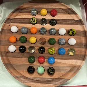 Dual Solid Wood Board Marble Solitaire And Chinese Checkers (sm And Lg Marbles) - Picture 1 of 10