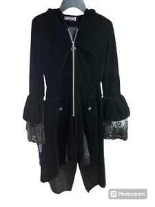 Blacklist Dark In Love Cloak Jacket Black Lace Zip Velvet Point Gothic Hooded - Picture 1 of 3
