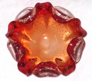 Vintage Mid-Century Modern Handmade RUFFLED ART GLASS Bowl Dish Ashtray - Picture 1 of 12
