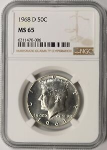 1968-D 50c Kennedy Silver Half Dollar NGC MS65