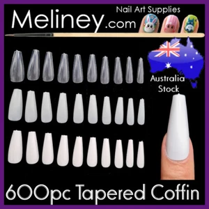 600Pc Tapered Coffin Full Cover Nails False Fake Acrylic Long supply Ballerina - Picture 1 of 7