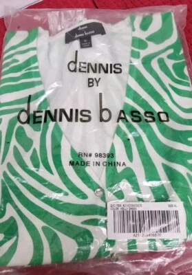 NUEVA Camisa Top Dennis Basso Tejida Cuello en V Ligera Manga 3/4 Estampado Animal Verde Foto 1 de 4