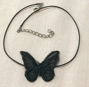 Fashion Chocker Necklace, Black Cloth Butterfly - Picture 1 of 2