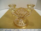 Vintage Iris & Herringbone Pink Depression Glass Double Candle Holder - EUC