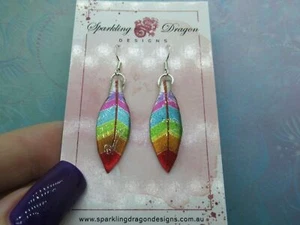 Rainbow Pretty Feather Earrings Lovely Mixed Colours - New Age Boho gift - Picture 1 of 5