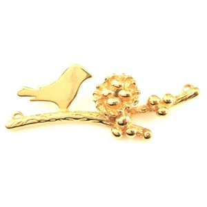 Mother Bird, Nest with 4 Eggs on Branch, Gold plated Sterling Silver 925-48mm - Picture 1 of 4