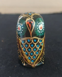 Vintage Owl Hand Painted Wooden Thimble Wood Floral Thimble - Picture 1 of 7