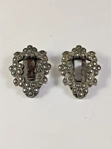 Pair of vintage Sterling Silver and Marcasite Dress Clips with Flowers - Picture 1 of 9